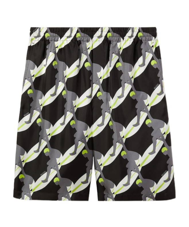 Gucci Printed Silk Twill Shorts In Black