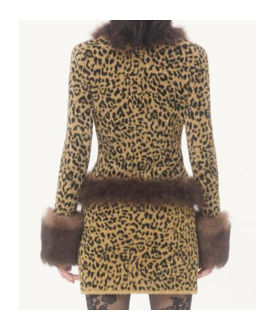 Valentino Feather And Lamb Shearling Trim Metallic Leopard Jacket In Brown