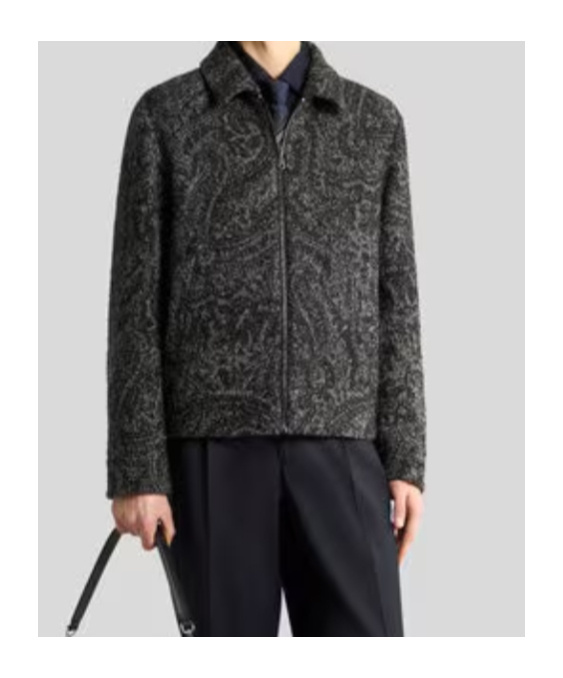 Etro Paisley Pattern Wool Blend Jacket With Tailored Fit In Gray