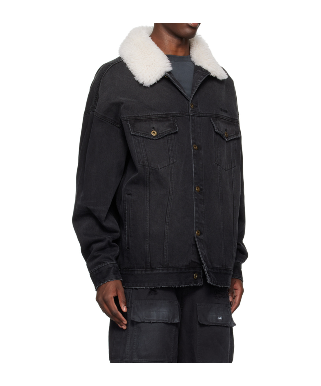We11 Done Single-breasted Long-sleeved Denim Coat In Black