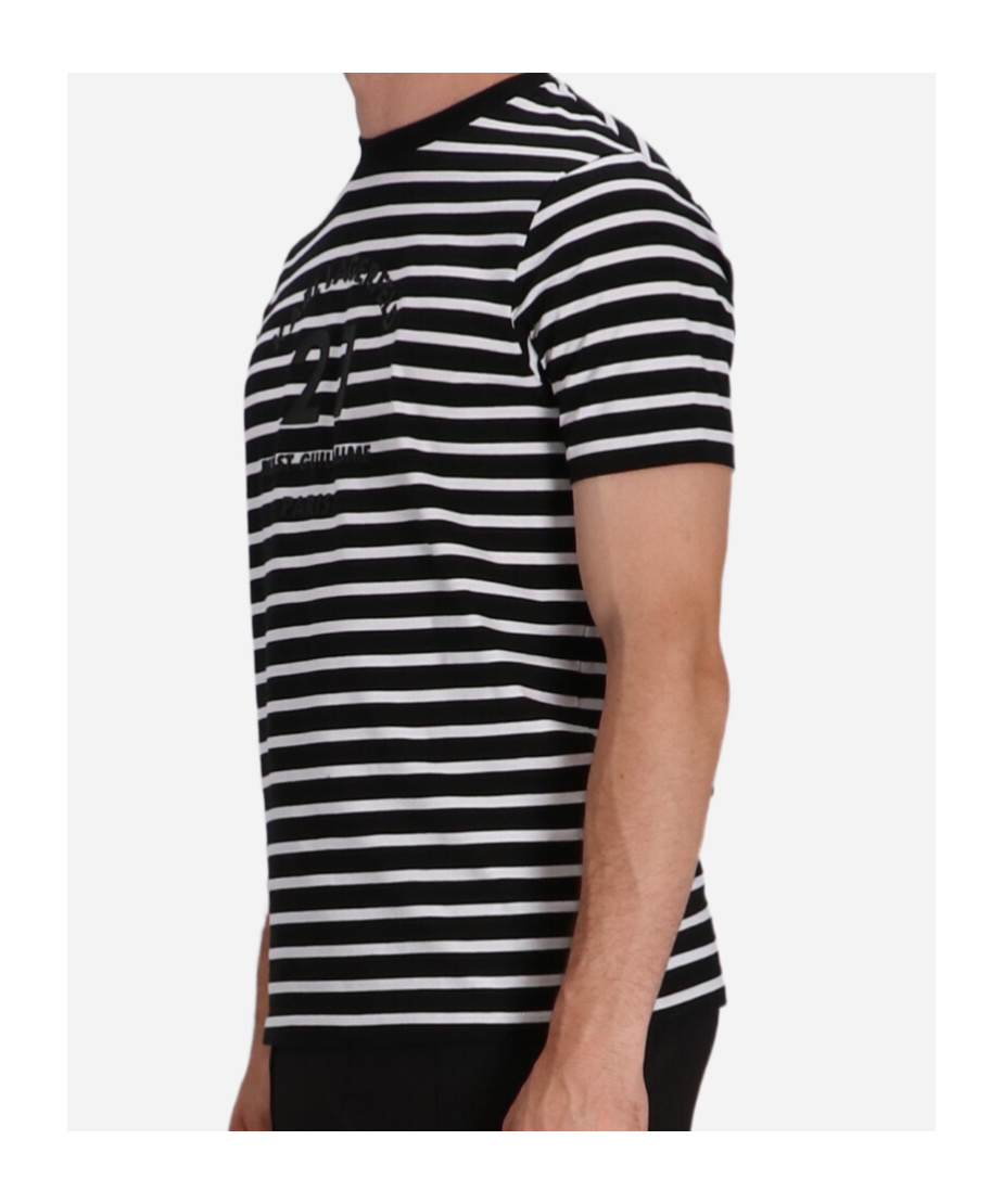 Karl Lagerfeld Striped Embroidered T-shirt In Black