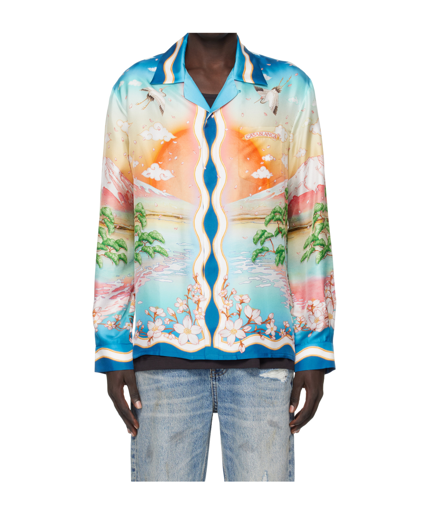 Casablanca Mens Tennis Club Cuban-collar Graphic-pattern Silk Shirt Xl In Multi