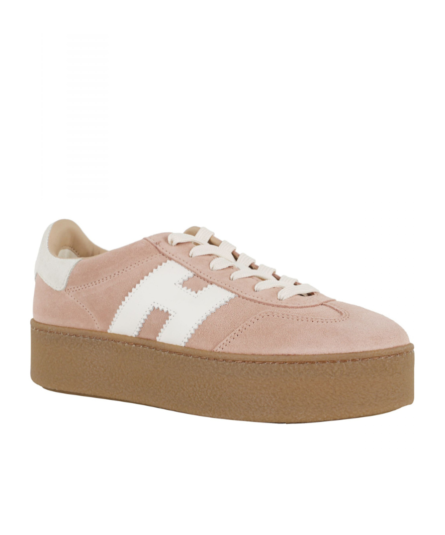 Hogan Platform Sneakers With Suede Upper And Leather Logo In Neutral