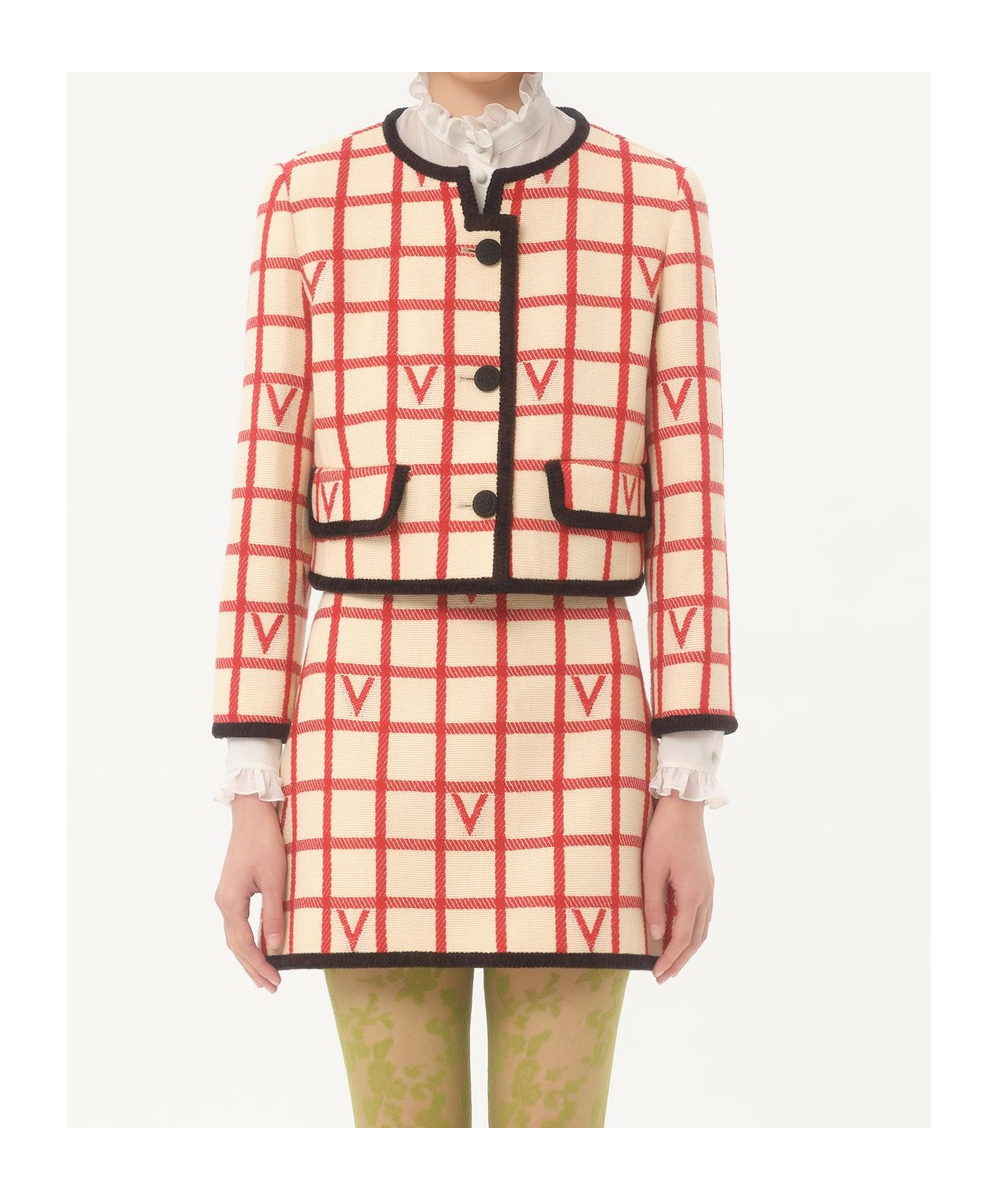 Valentino Vlogo Cropped Piped Wool-blend Jacket In Neutral