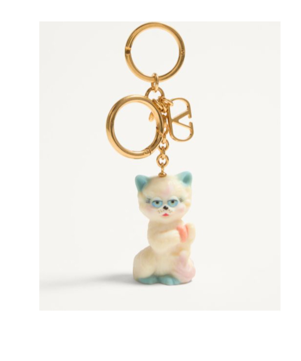 Valentino Le Chat De La Maison Gold-tone And Plastic Key Fob In Gold