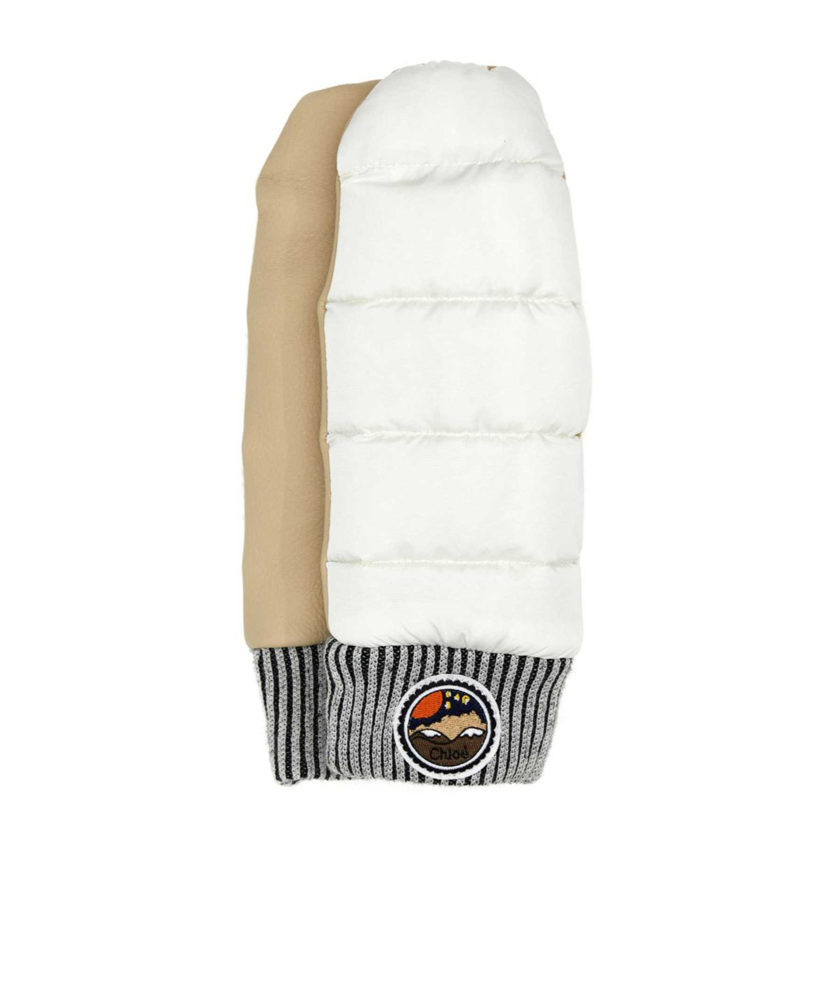 Chloé Chloe Two Tone Nylon And Leather Gloves In White
