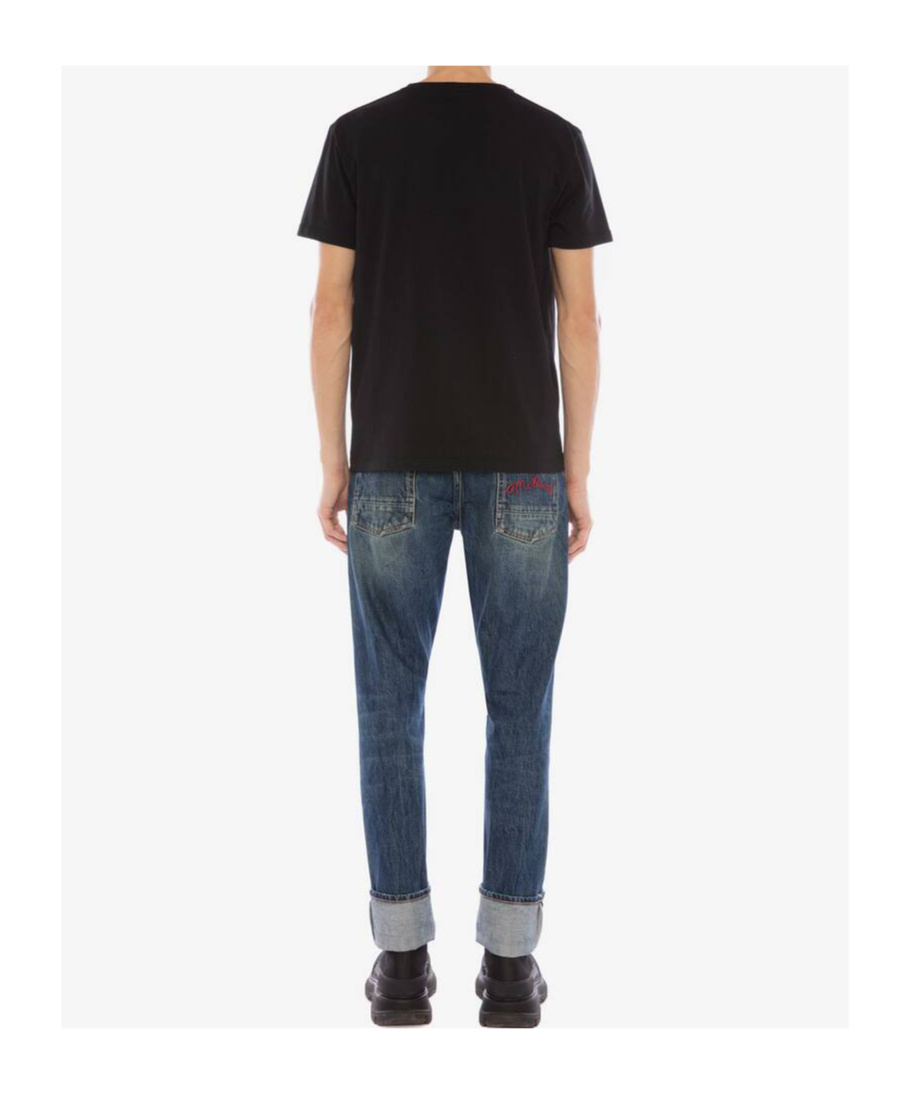 Alexander Mcqueen Black Cotton Logo Print T-shirt In Black