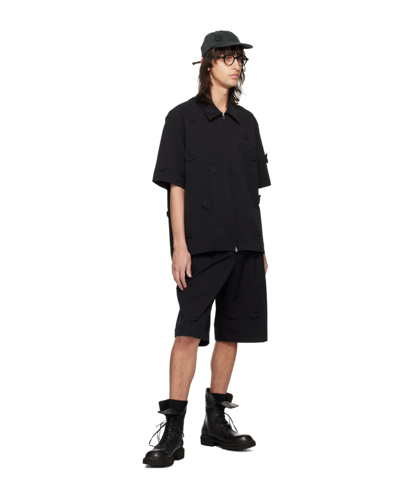 SONG FOR THE MUTE DAISY-EMBROIDERED 'BLACK' SHORTS