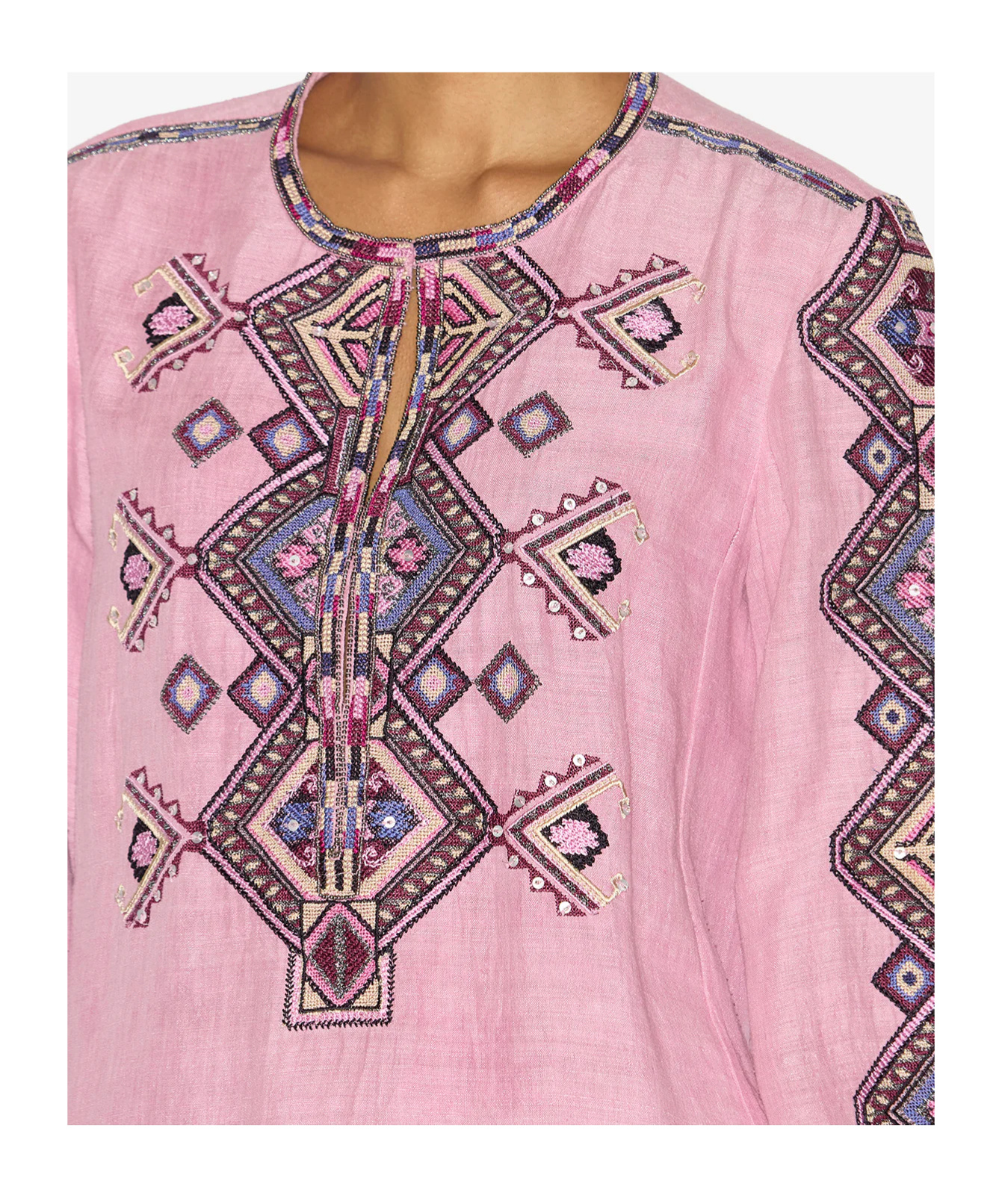 Isabel Marant Zelda Embroidered Matka Silk Top In Pink