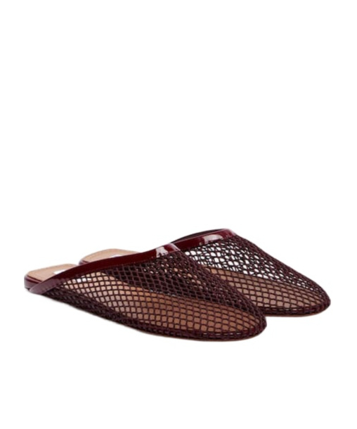 Alaïa Fishnet Flat Mules In Burgundy