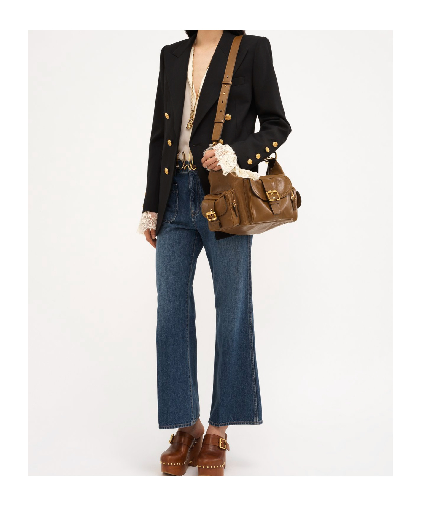 Chloé Double Breasted Stretch Wool Grain De Poudre Blazer In Black