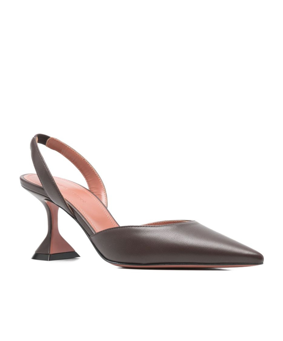Amina Muaddi Leather Slingback Pumps Sculptural Heel In Brown