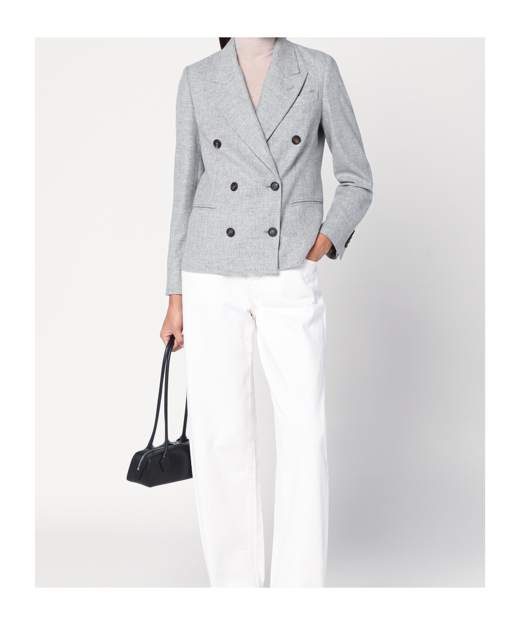 Brunello Cucinelli Wool Jacket Double Breasted Structure Shoulders In Gray