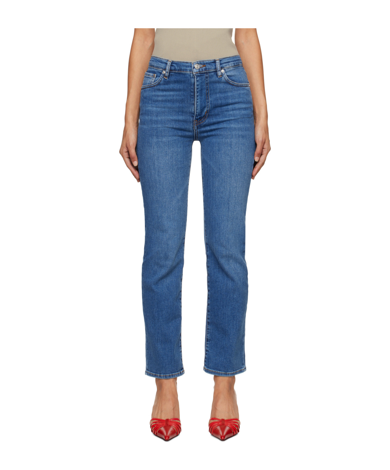 Frame Le Sleek High Waist Ankle Straight Leg Jeans In Blue