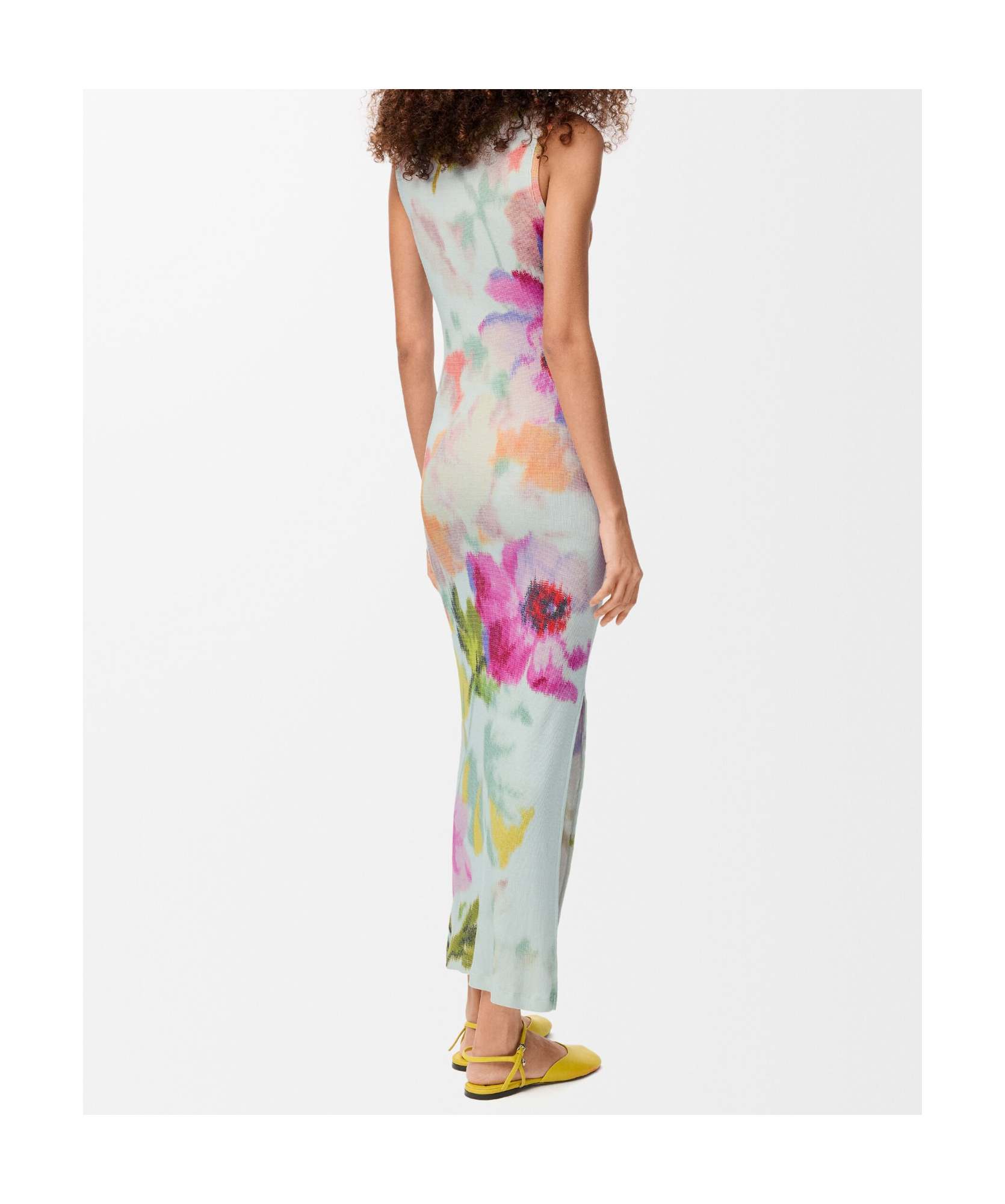 Loewe Ribbed Floral-print Silk And Cotton-blend Jersey Midi Dress