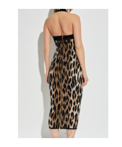 Balmain Halterneck Leopard Print Jacquard Bodycon Dress