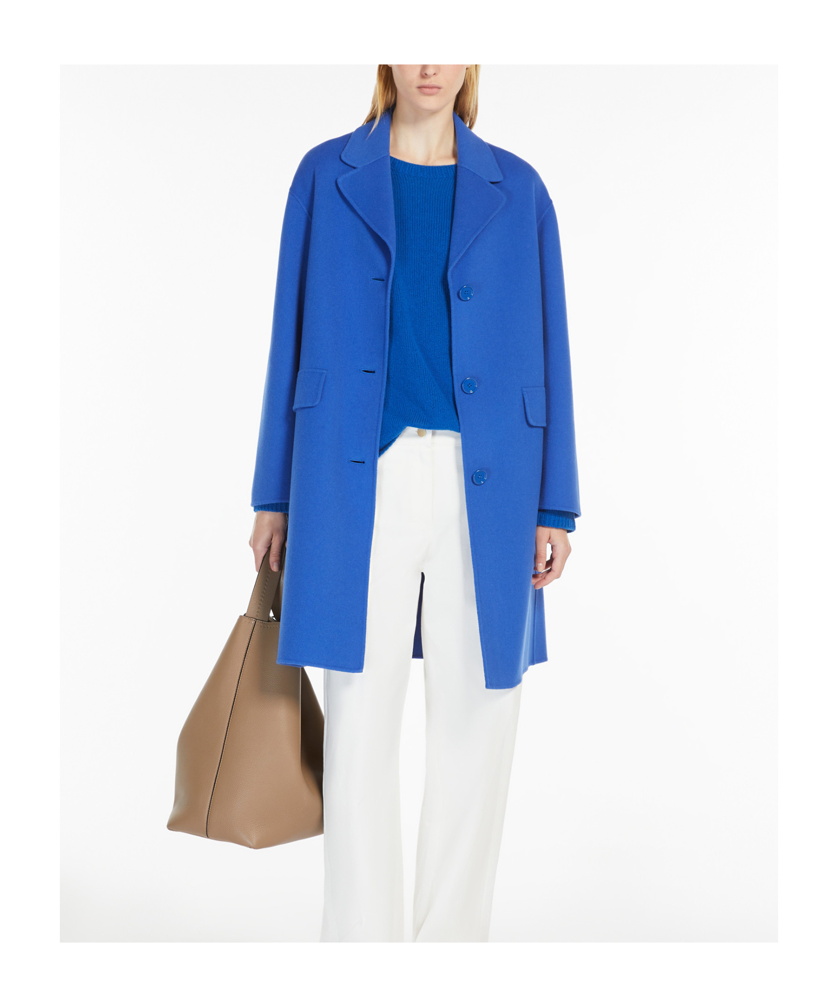 Max Mara Lapel Long-sleeved Coat In Blue