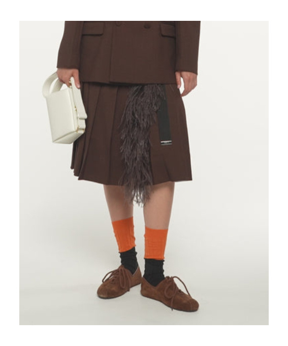 Plan C Brown Melange Pleated Midi Skirt With Feather Insert In Brown