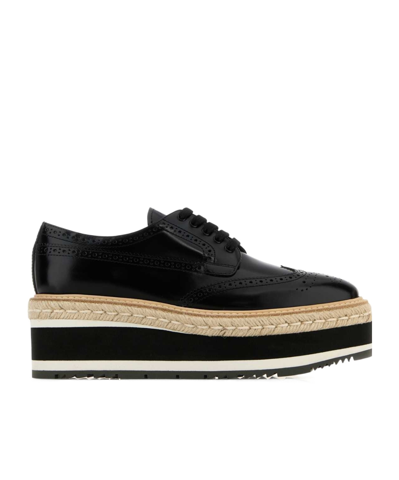 Prada Scarpe Stringate In Pelle Nera Donna In Black