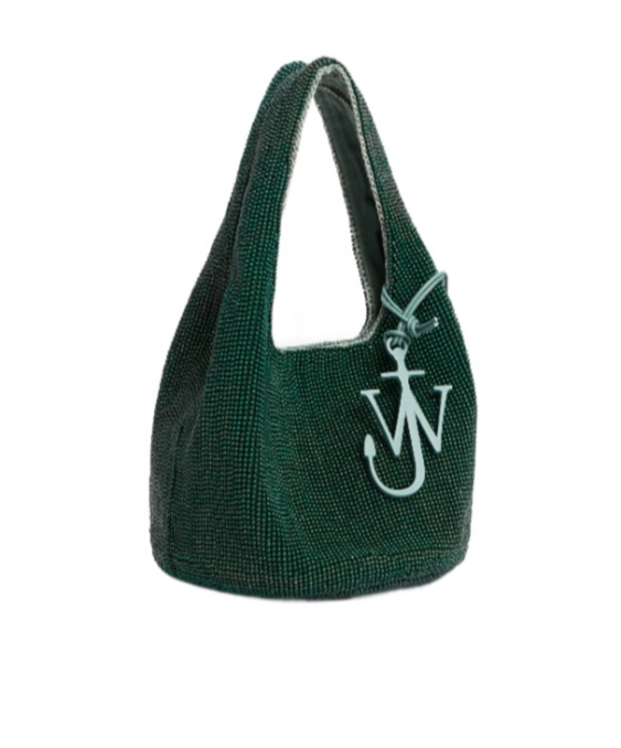 Jw Anderson Beaded Shoulder Bag Structured Shape In Green