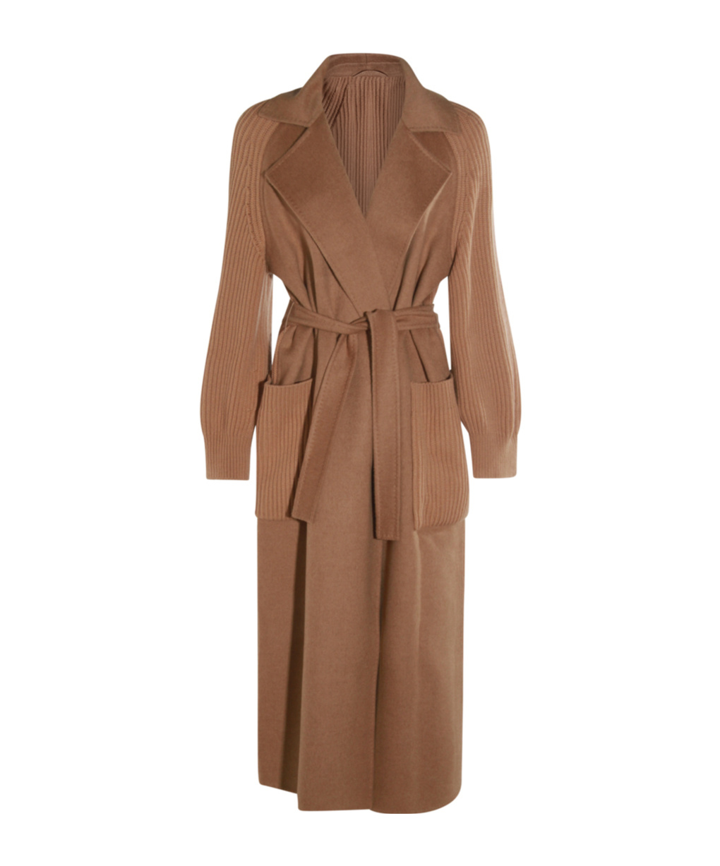 Max Mara Tie-waisted Knitted Coat In Brown