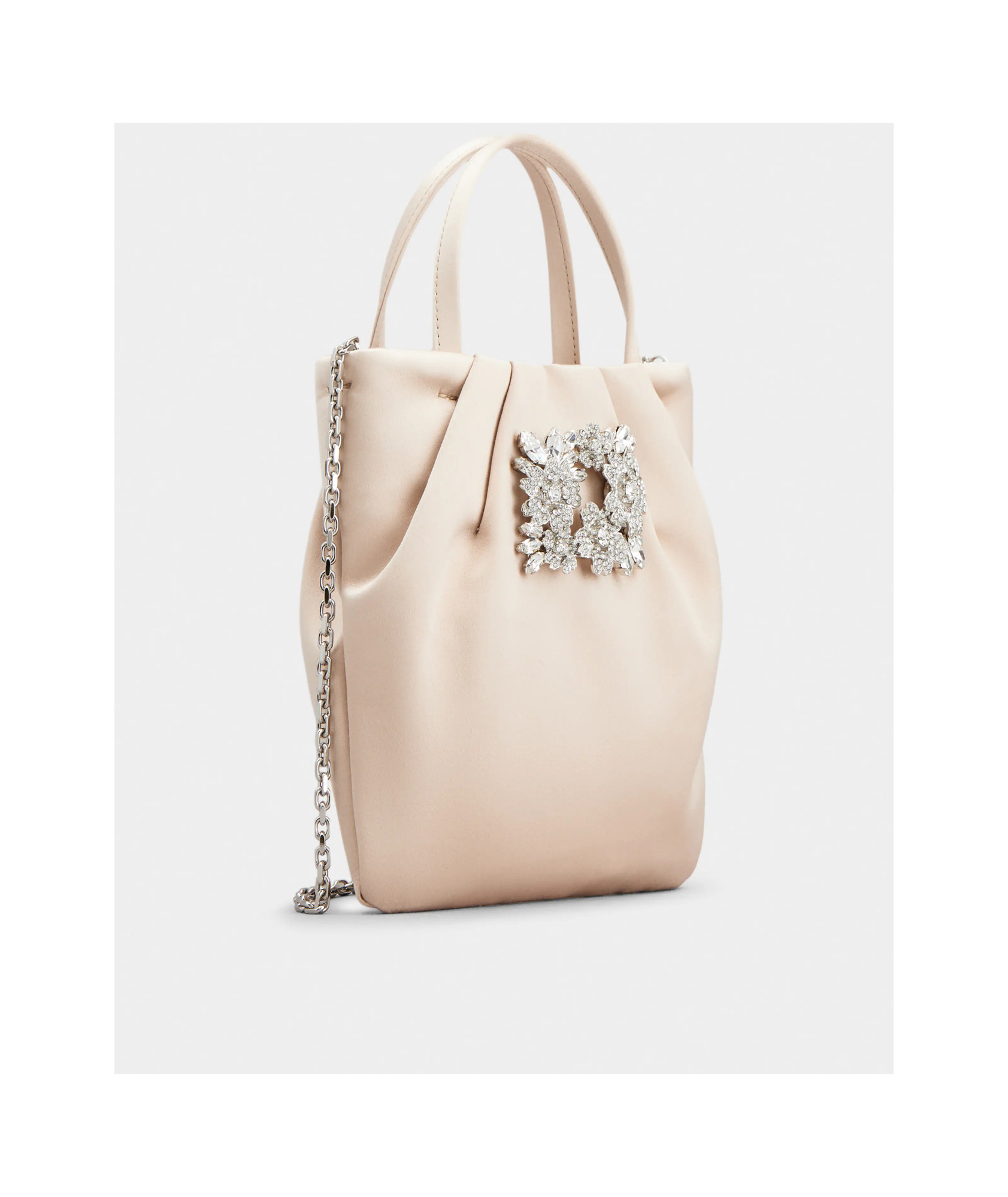 Roger Vivier Drape Pocket Bouquet Strass Buckle Micro Tote Bag In Nude