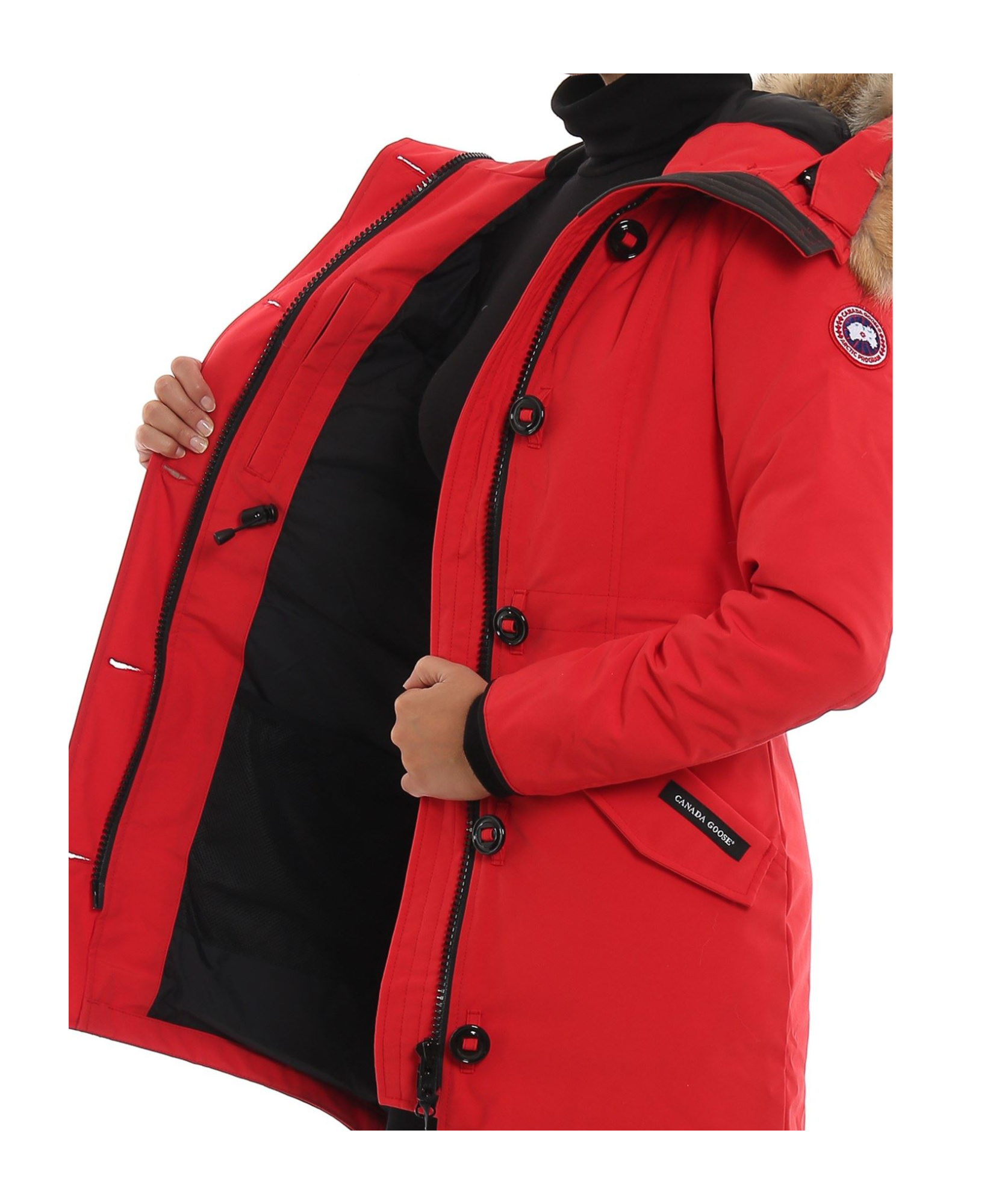 Shop Canada Goose Logo Hooded Down Jacket In Red
