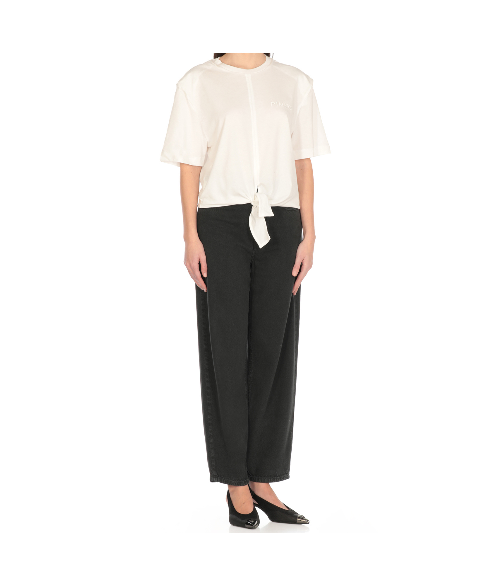 Shop Pinko Tied T-shirt In White