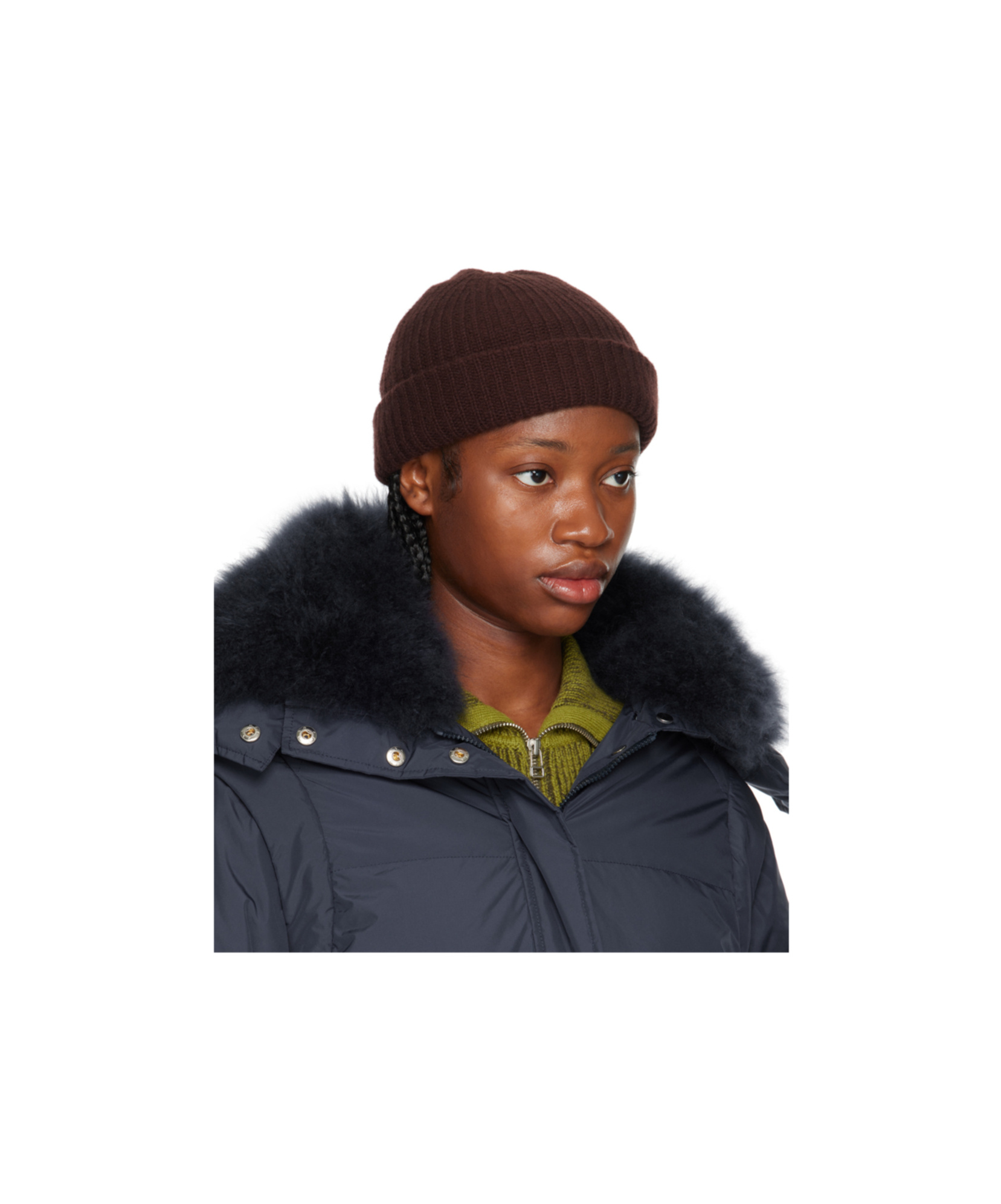 Yves Salomon Crimped Knitted Woolen Cap In Black