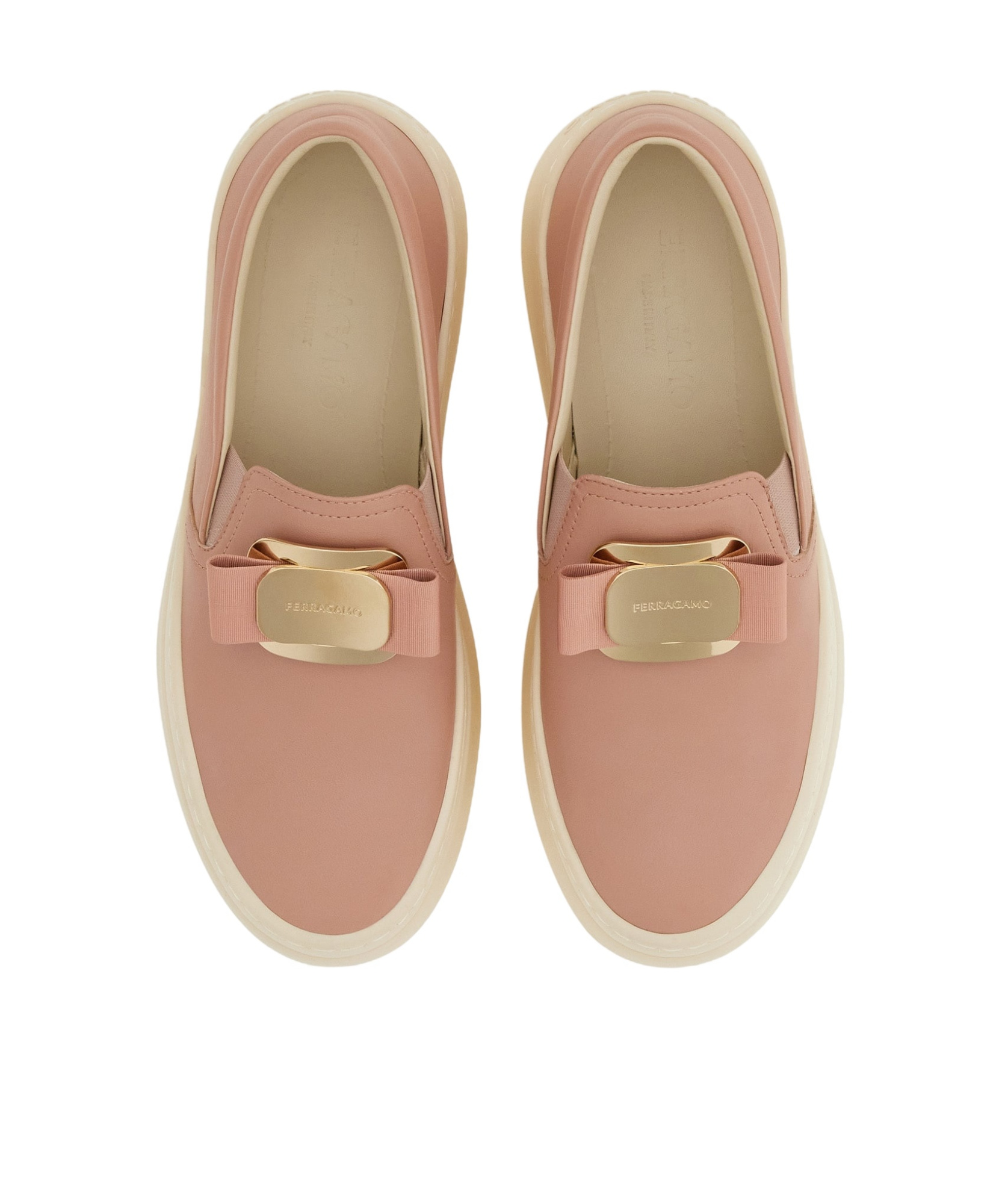 Ferragamo Gold Buckle Soft Leather Slip-on Sneaker In White
