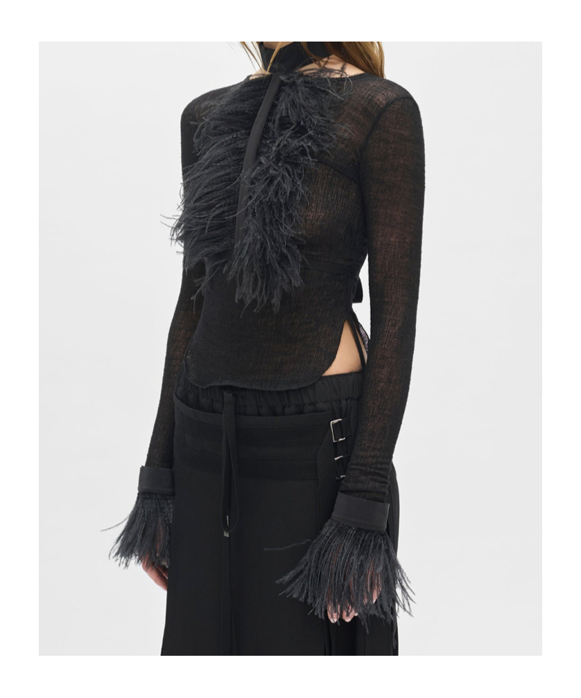 Ann Demeulemeester Vaya Cuffs With Frisee Feather In Black
