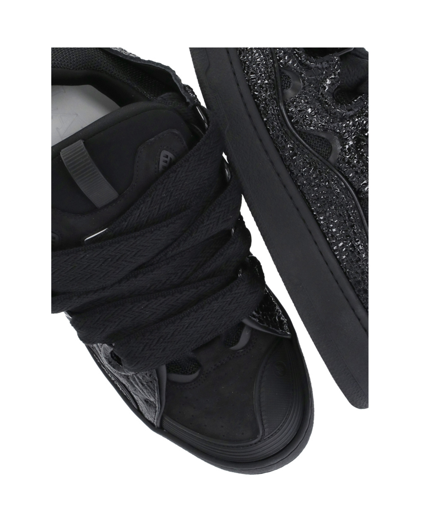 Lanvin Curb Grain Lace-up Sneakers In Black