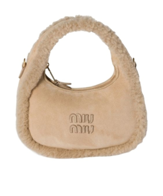 Miu Miu Wander Shearling Bag In Sand