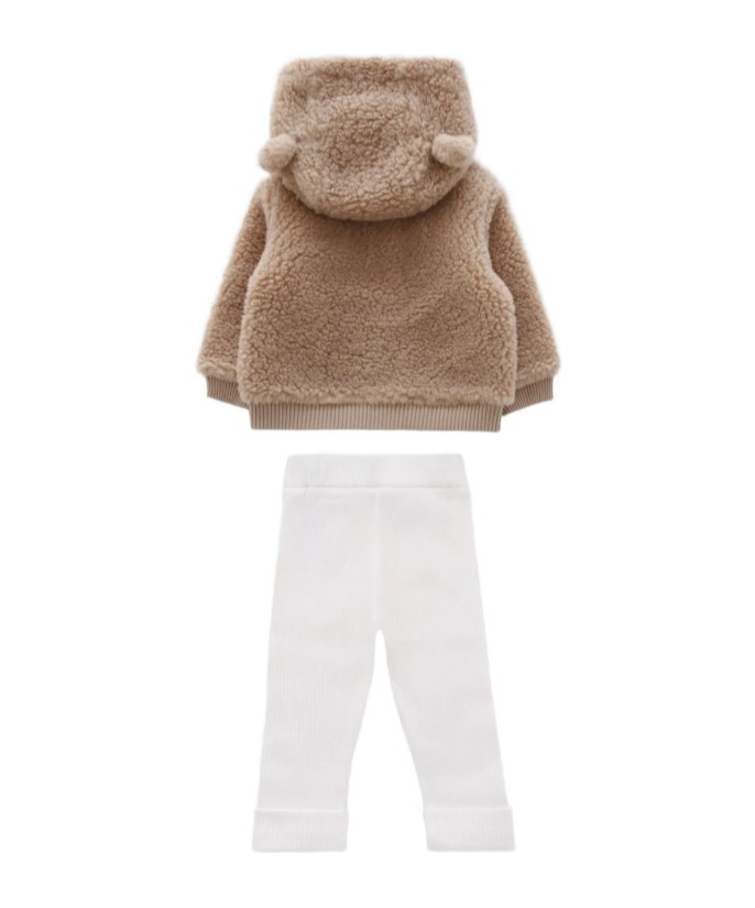 Moncler Beige Suit For Babykids With Logo In Brown
