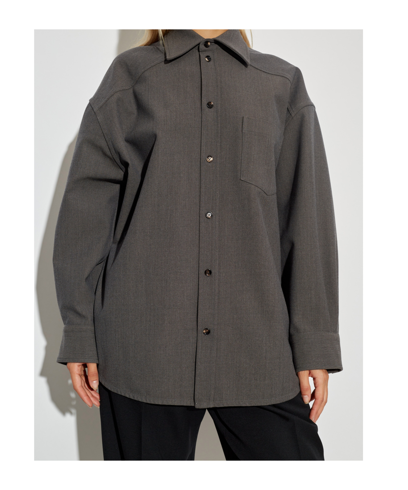 Bottega Veneta Wool-blend Buttoned Shirt In Black