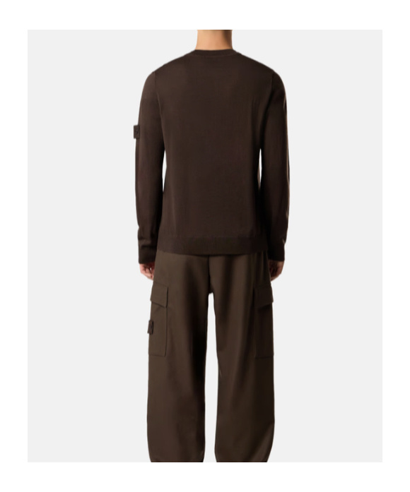 Stone Island Crewneck Jumper With Ribbed Trims In Brown