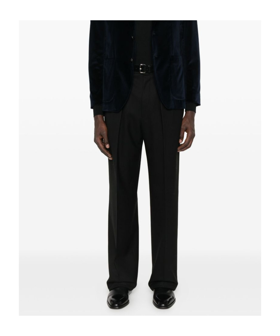 Tom Ford High Twist Broken Twill Double Pleat Trousers In Black