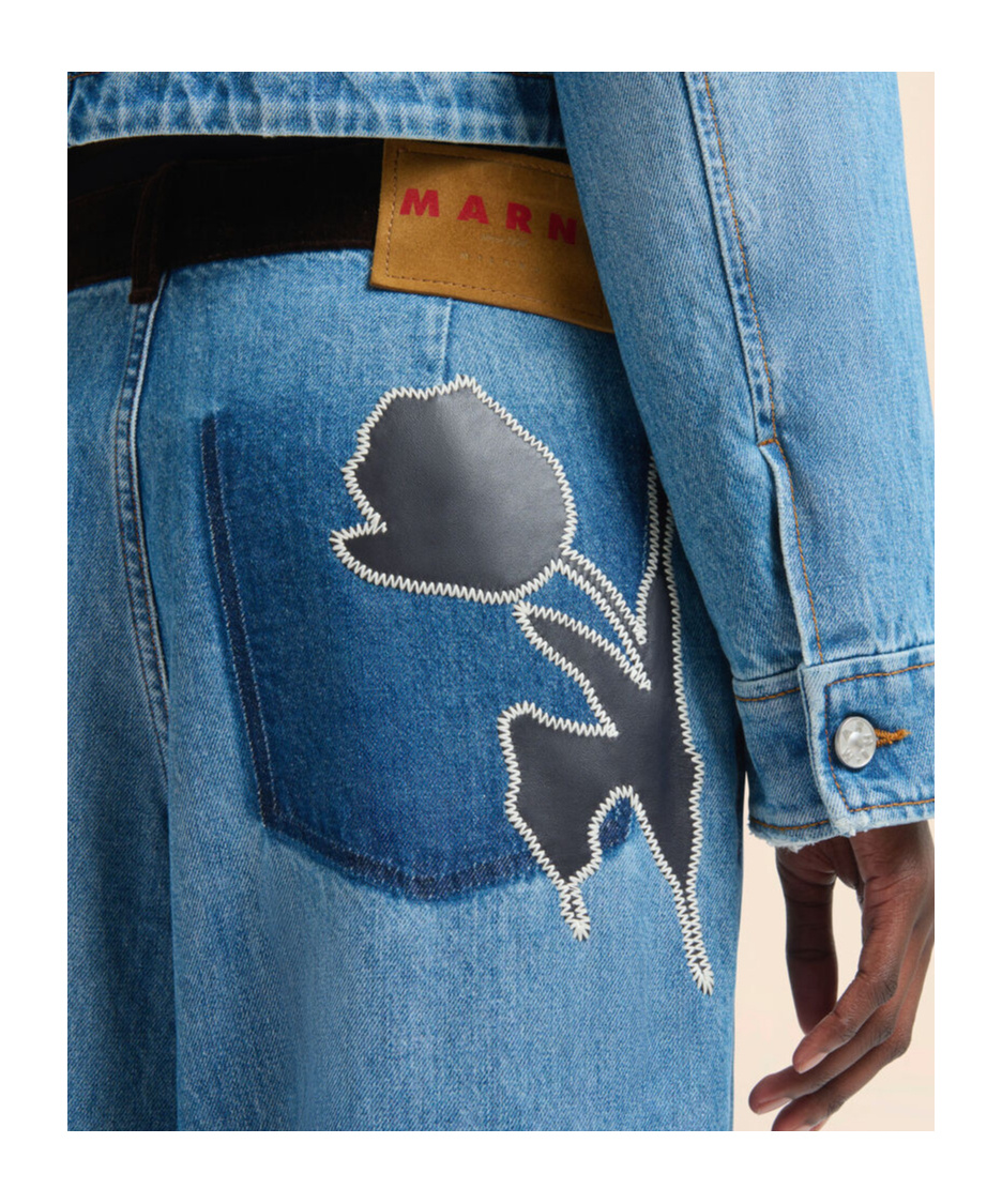 Marni Blue Denim Trousers With Velvet Waistband In Blue