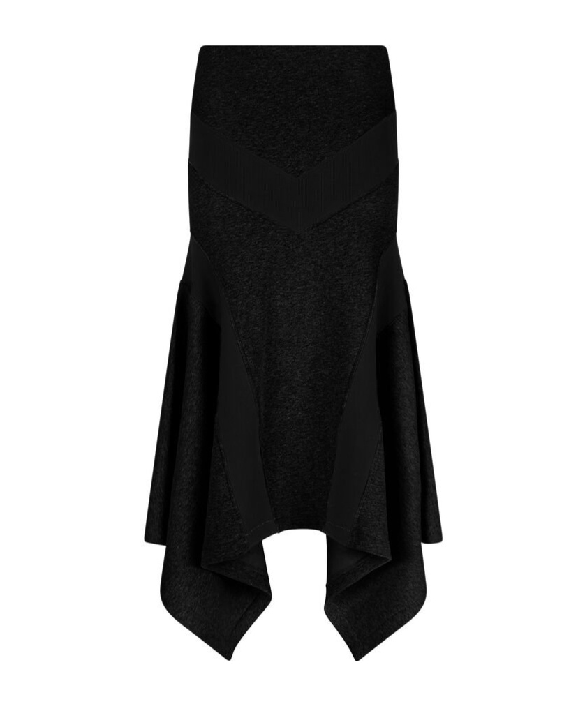 Attico Grey Midi Skirt With Logo Lettering And Handkerchief Hem In Cotton Woman In Black