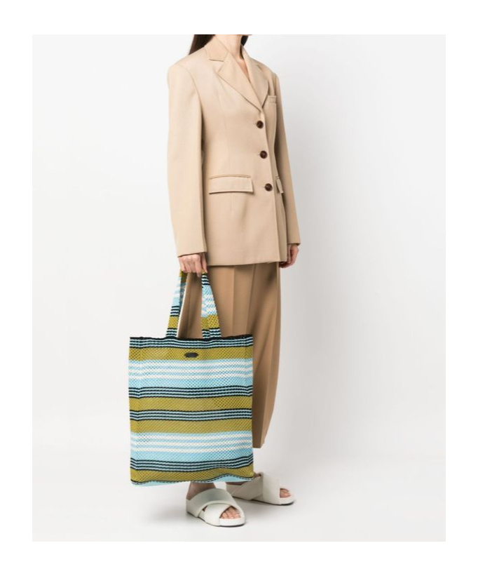 LANVIN STRIPED CROCHET COTTON TOTE BAG