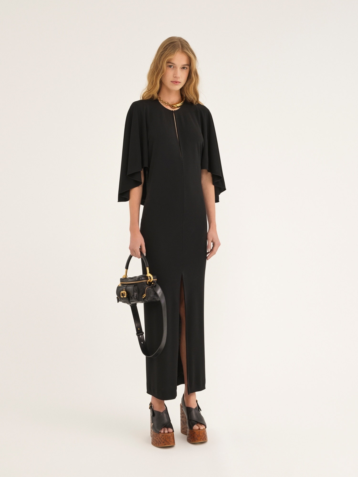 CHLOÉ CAPE-DESIGN CREPE DRESS