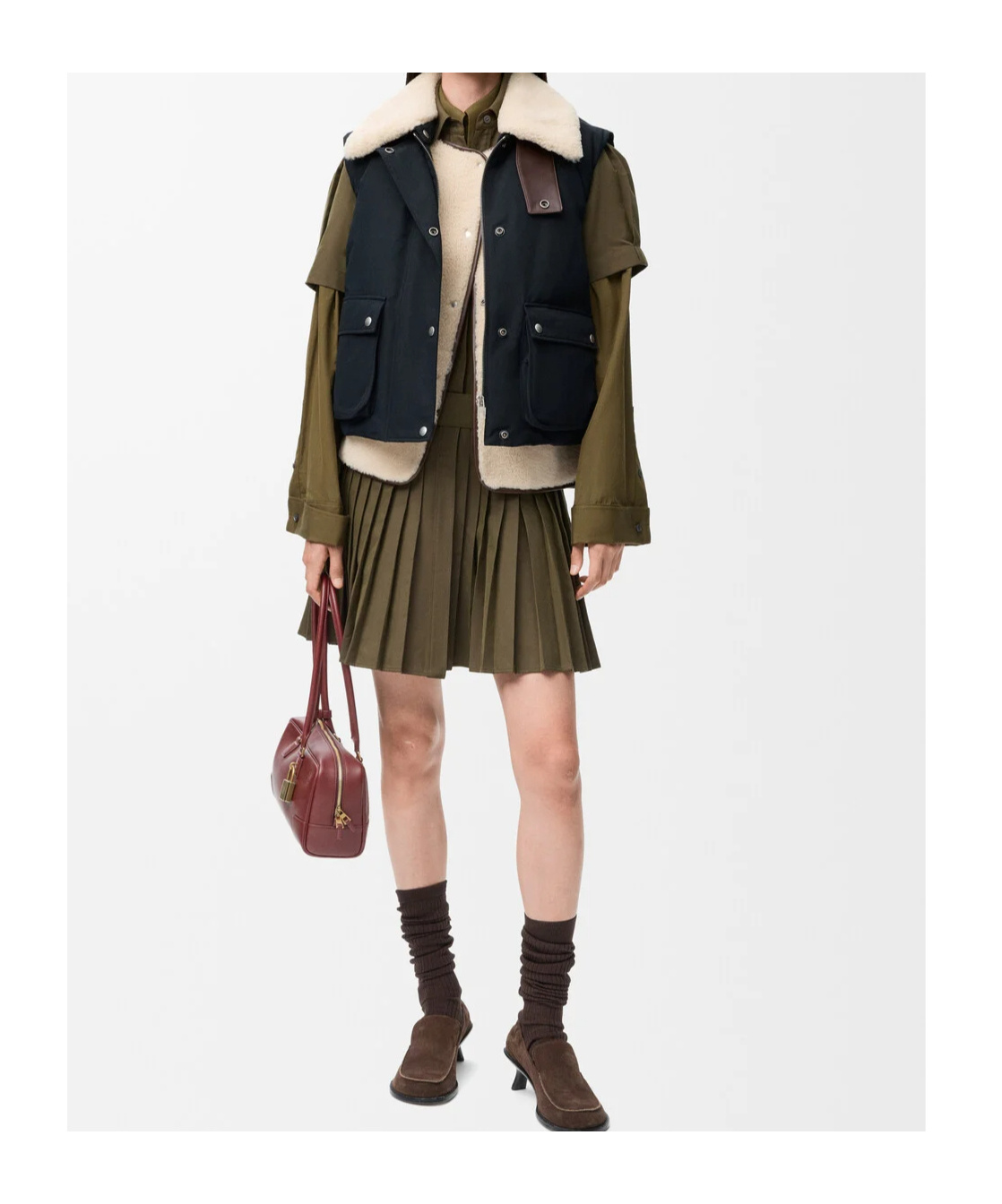 Loewe Puffer Vest In Shearling And Cotton Blend In Multi