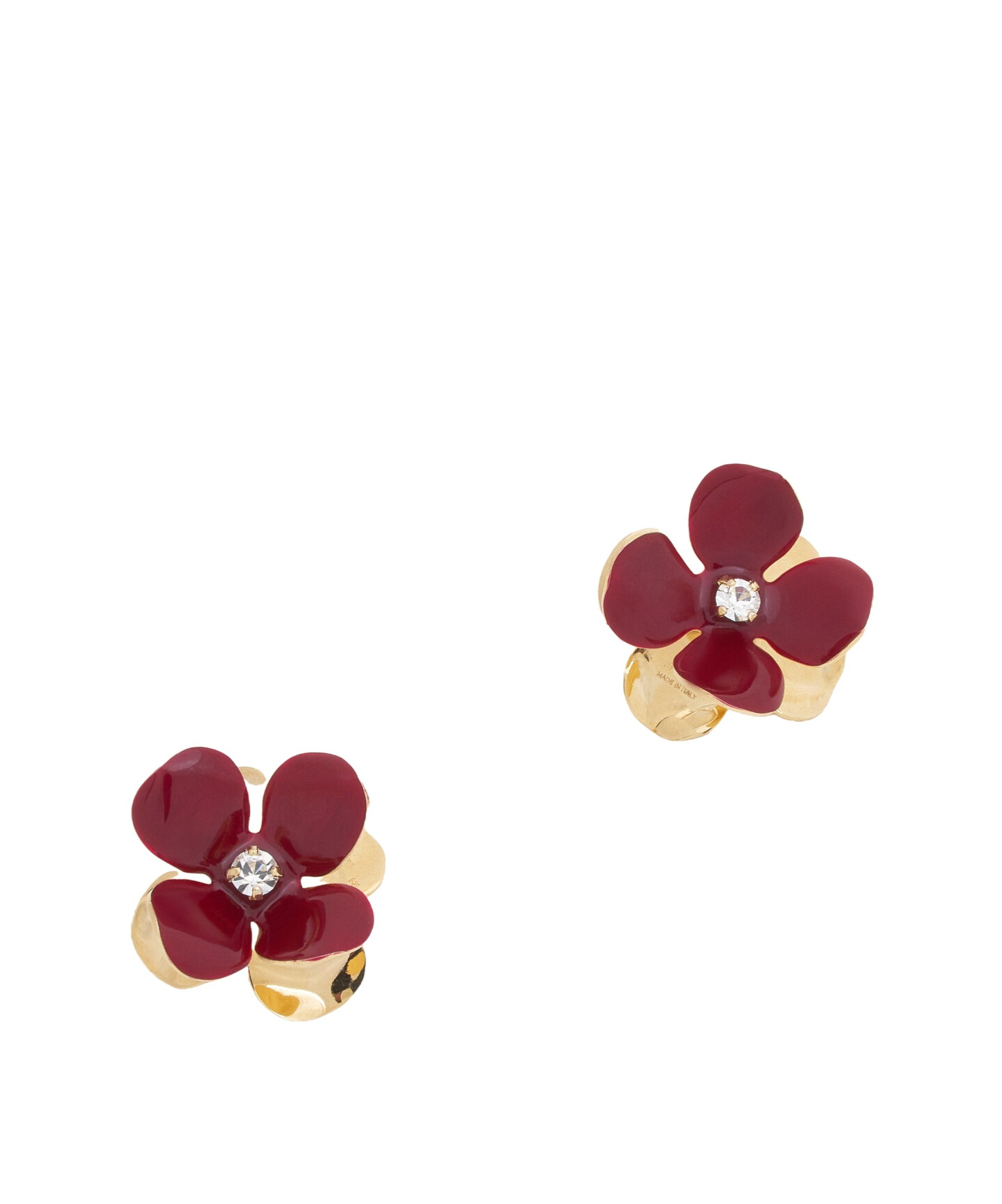 Marni Burgundy Enamel Flower Stud Earrings In Gold