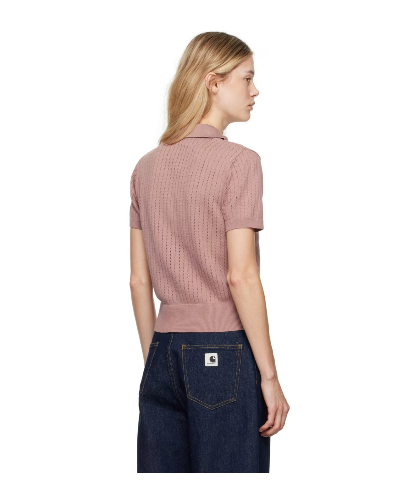 Carhartt Hollowed-out Knitted Polo Shirt In Black