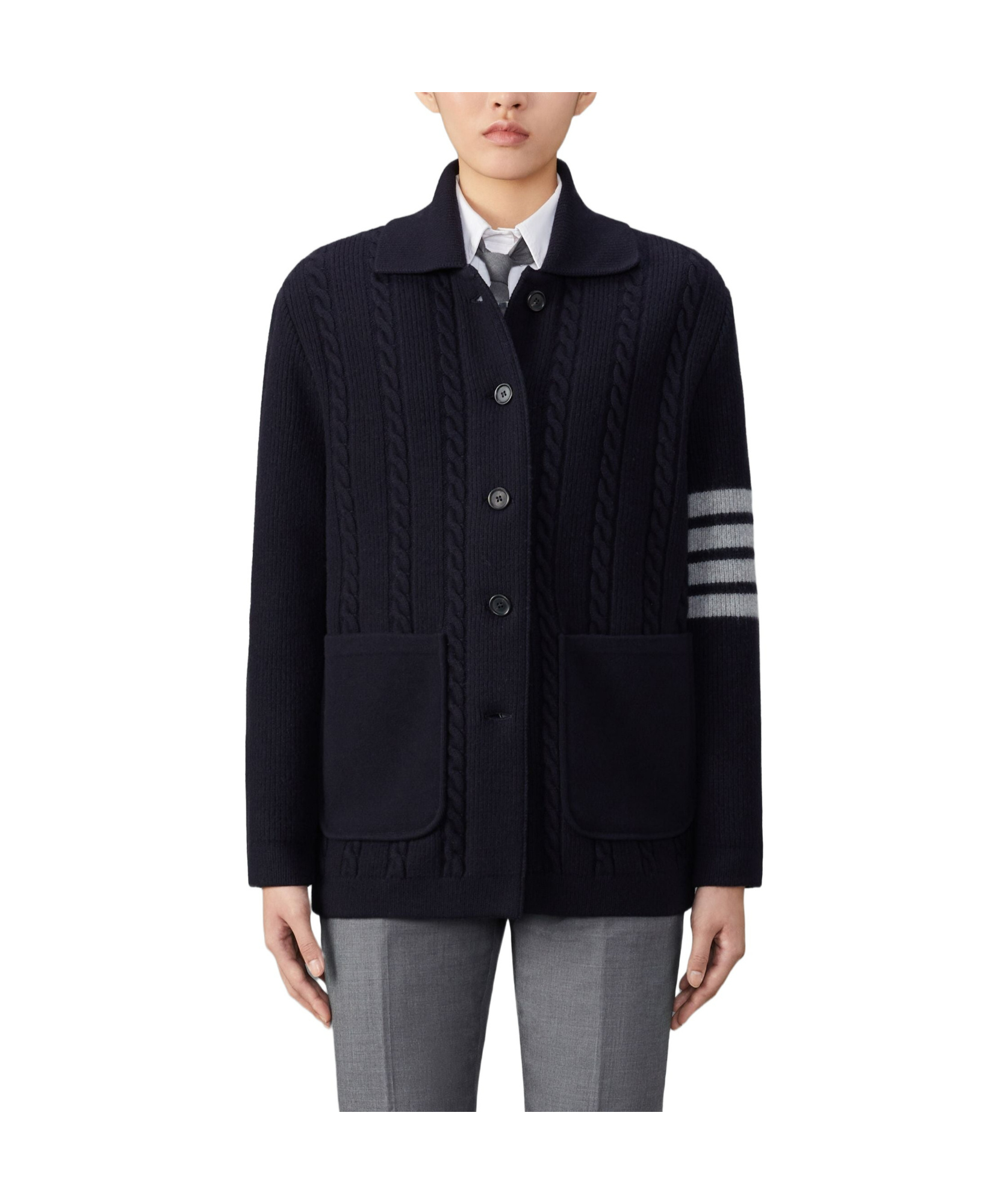 Thom Browne '4-bar Heavy Knit Cardigan In Black