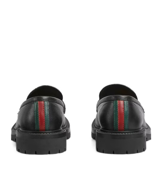 Gucci Leather Loafers With Round Toe And Rubber Sole In Black