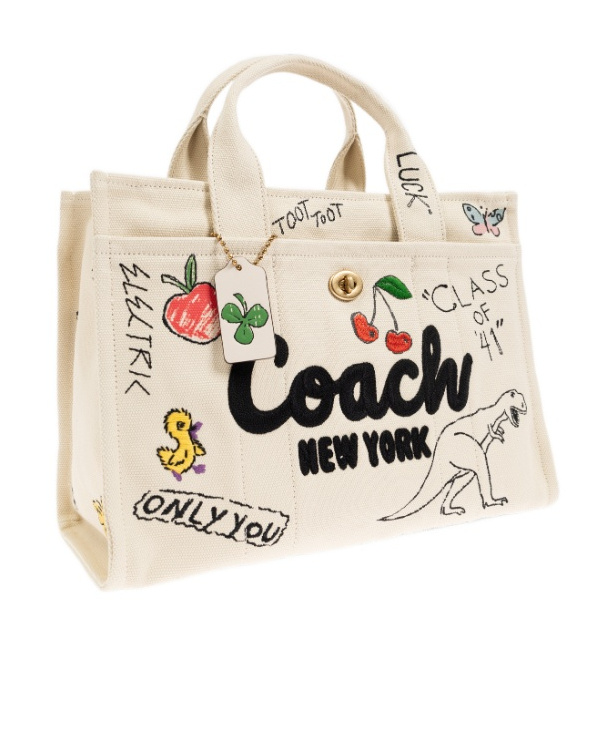 Coach Patterned Canvas Tote In White