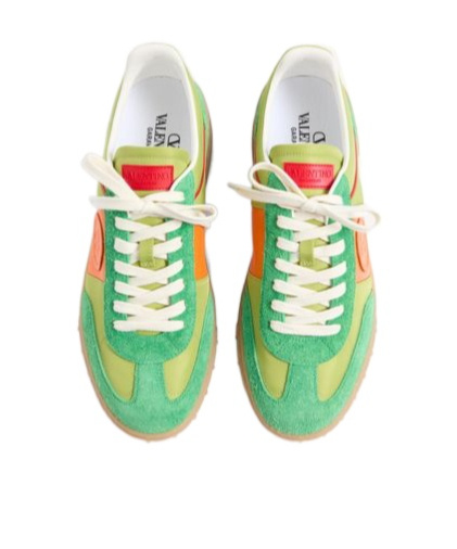 Shop Valentino Upvillage Low Top Trainer In Crust Leather And Nylon In Green