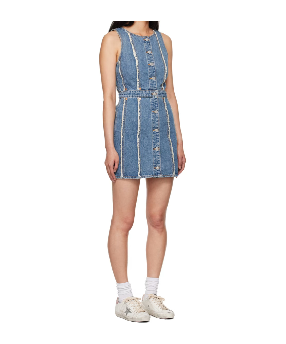 Re/done Frayed Denim Minidress In Blue