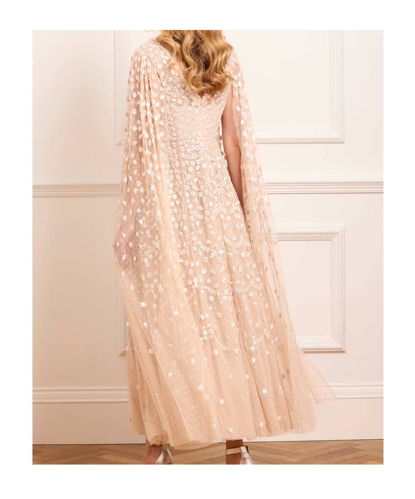 Needle & Thread Clover Cape Sleeve Ankle Gown In Gold